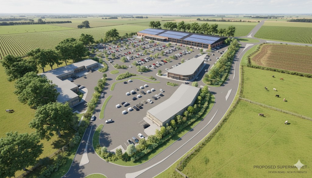 Modern large-format supermarket with rooftop solar